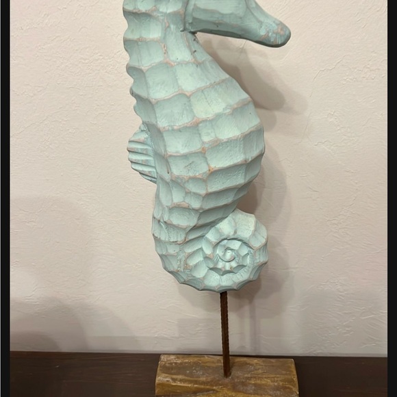 Aqua Wooden Seahorse Decor with Sturdy Base 20” tall - Picture 8 of 9